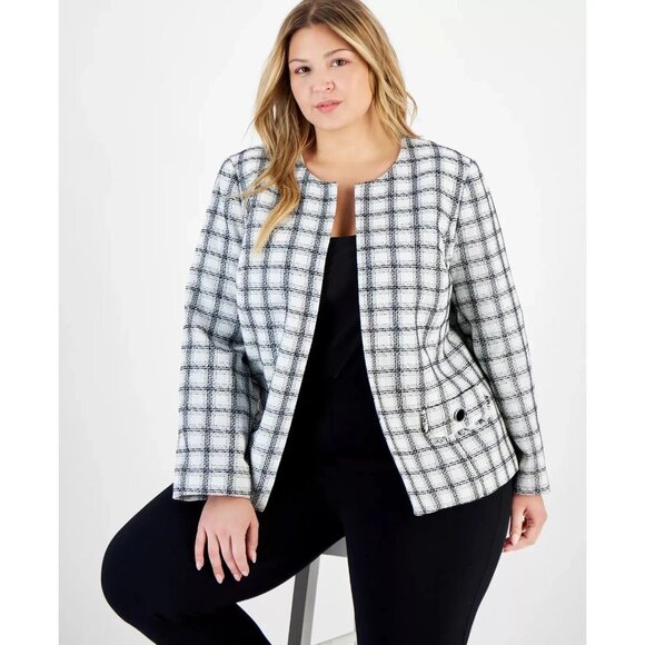 Kasper Plus Size Tweed Open-Front Collarless Business Cardigan/Jacket Sz 20W NWT - Picture 1 of 3